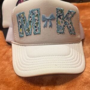 M•K Embroidered White Kids Trucker Hat